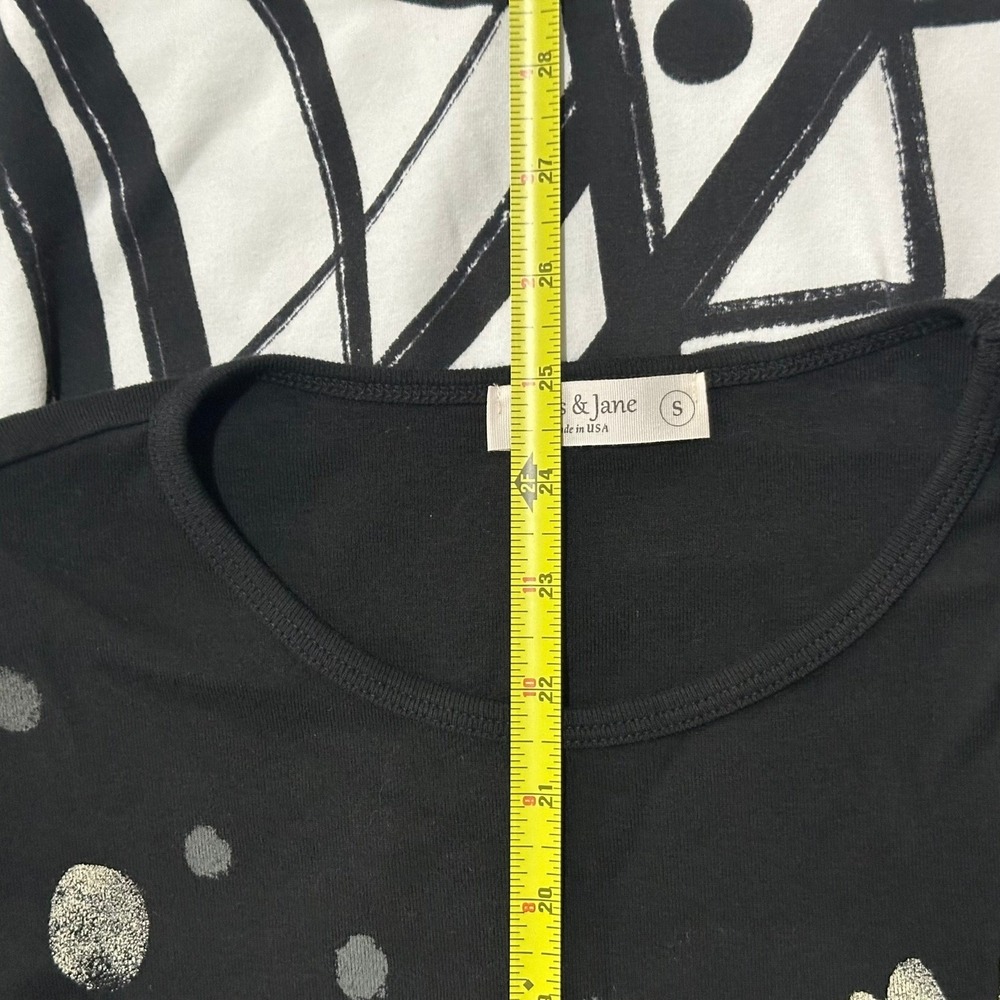 Lot of 2 - Jess & Jane Abstract Geometric 3/4 Sleeve Tops Black White Abstract S - Picture 12 of 15